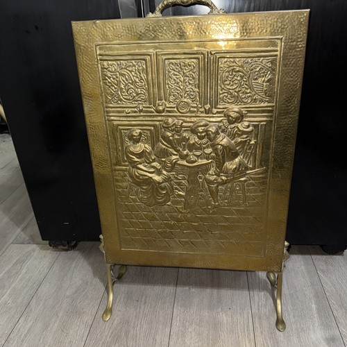 Tavern scene brass fire screen - scene,