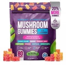 Mushroom Gummies 2500mg 80 with Lion's Mane Ashwaghanda Brain and Nervous System