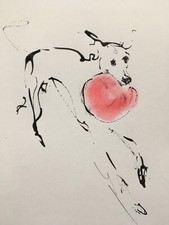 Original signed Ink sketch painting of a Whippet Greyhound Lurcher A4 approx.