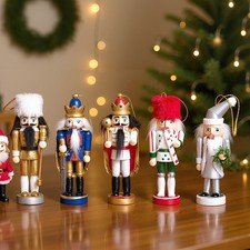 Wooden Christmas Nutcracker Ornaments Set Xmas Tree Hanging Decorations Fun Gift