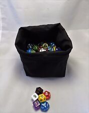Black Dice Bag - Square Freestanding - Cotton - Drawstring Tile Pouch - RPG D&D