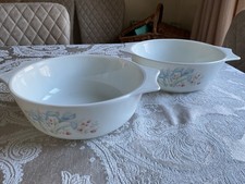 vintage pyrex blue iris small casserole x 2 without their lids
