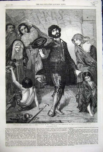 Old antique print - 1859, beggars