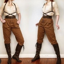 Women Brown 100%Cotton Jodhpurs Baggy Riding Pants Hunting Breeches Gift for Her
