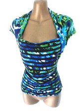 Joseph Ribkoff Shrug shoulder top 12 Coblat blue & lime green keyjole back (8913