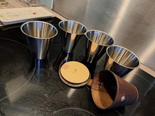Vintage 'Ria Denmark' Stainless Steel Stirrup Cups Set Of 4 With Leather Case