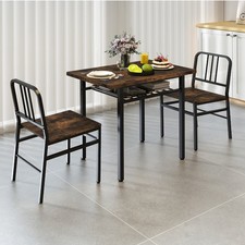 3-Piece Dining Set with Storage Rack Space-Saving Kitchen Table & 2 Chairs Brown