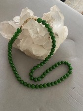 VTG Natural Nephrite Jade Necklace 22” 8mm 55g Goldfill filigree Clasp 14/20Z