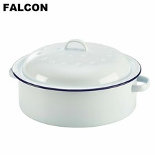 ROUND ENAMEL SELF BASTING ROASTER DISH WITH LID CASSEROLE PAN POT OVEN BAKING UK
