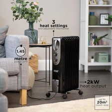 Russell Hobbs 2000w 9 Fin Oil Filled Radiator Black Electric Heater 20m² Room