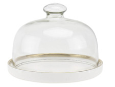 Cake Stand with Glass Dome Cover and Ceramic Plates Set for Cream Cheese Cake