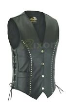 Ladies Leather Waistcoat Vest Soft Sheep Leather Bikers Style Black with Studs