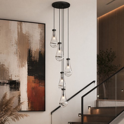 Light black raindrop pendant - 5-light,
