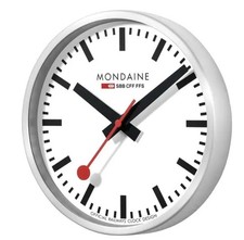 MONDAINE Wall Clock Silver A990.CLOCK.16SBB Swiss Railway