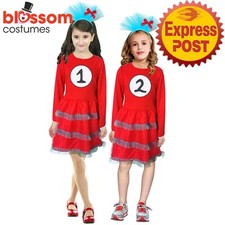 JDP104 Red Girls Thing 1 Thing 2 Costume Cat In The Hat Dress Party Book Week