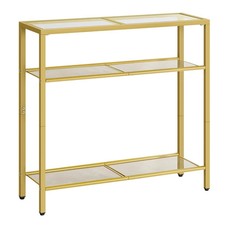 HOOBRO 3-Tier Gold Console Table, Tempered Glass Sofa Table, Narrow Side Table,
