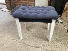 Vintage Retro Style Blue Velvet Button Dressing Table Stool White Painted Legs
