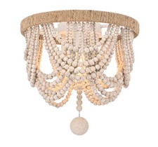 Chandelier Flush Mount Ceiling Light Fixture Shabby Antique White Chic Wood Bead