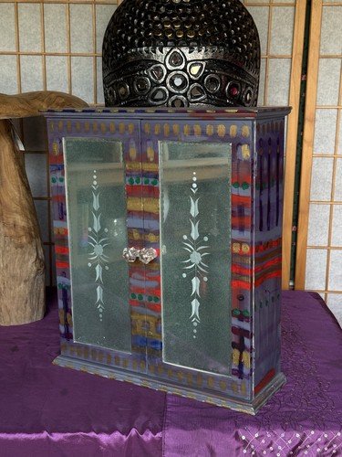 Painted wooden floral door - wooden,
