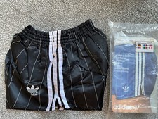 Brand New Vintage Adidas Nylon Shorts Black with White Pin Stripe Glanz Sprinter