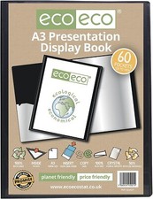 eco-eco A3 60 Pocket Black Display Book 50% Recycled Presentation Folder 2 Pack