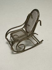 Tiny Metal Doll House Scroll Rocking Chair Goldtone