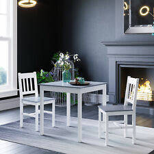 Solid Classic Dining Table and 2 Chairs Grey Wood Kitchen Dining Room Furniture