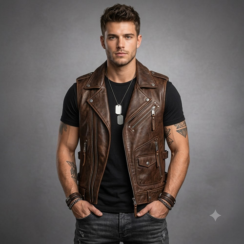 Mens genuine leather - leather, biker