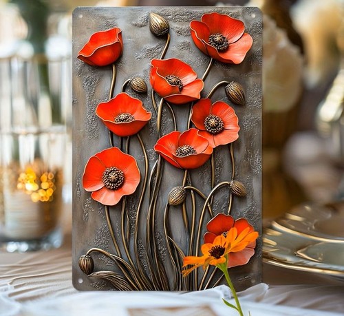 Poppy metal wall art - 2d,