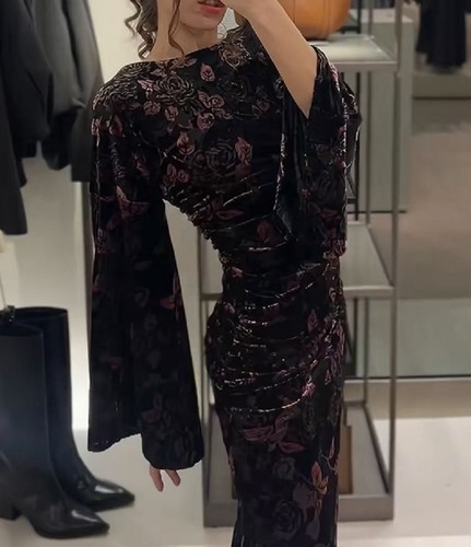 Zara black brown floral draped - zara,