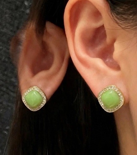 Green jade style stud earrings - stud,