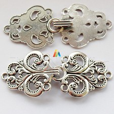 SEW ON FANCY Antique Silver METAL Decorative Hook & Loop CLASP  65x28mm   _815