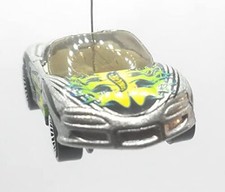 Christmas Ornament for Chevy Corvette Stingray 3 Silver Green Flames Hood