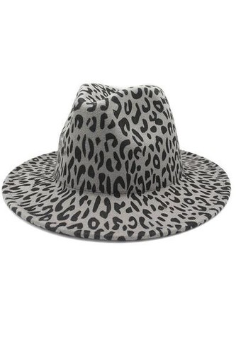 Grey leopard print fedora - leopard, hat