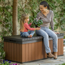 Keter Darwin Outdoor Garden Deck Storage Patio Box 380 Litres - Wood Brown
