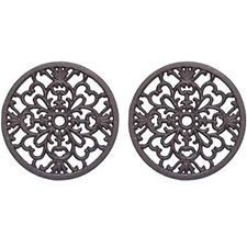 2Pc Round Trivet Tea Pot Pan Stand Dining Kitchen Worktop Protection Cast Iron