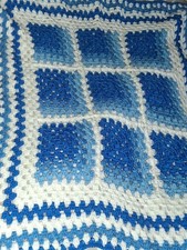 New handmade Crocheted ombré shade of blue&whiteColoured Granny Square  Blanket.