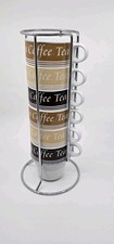 Vintage  Rayware 6 Stacking Mugs with Chrome Holder Mocha Stackable Tea/Coffee