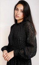 Little Mistress Black Metallic Texture Midaxi Dress