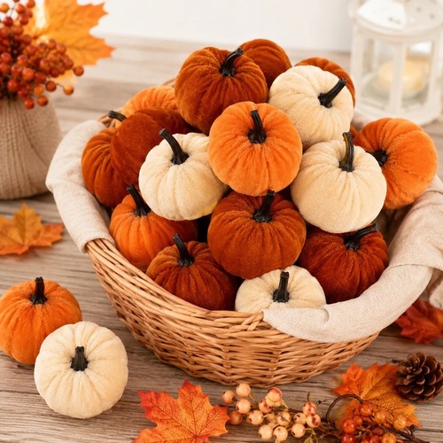 9pcs velvet pumpkins autumn - 9pcs,