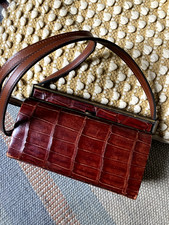 vintage retro box style crocodile skin shoulder crossbody bag