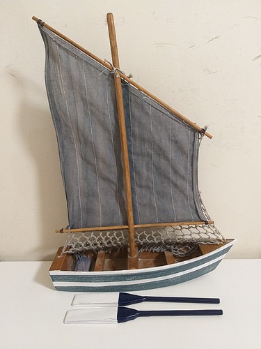 Wooden pond yacht blue sail - pond,