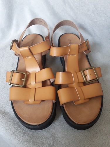 Mustard leather sandals - mustard, by