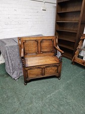 ANTIQUE/VINTAGE OAK PANELLED MONKS BENCH/HALL SEAT/PEW/SHOE/TOY STORAGE
