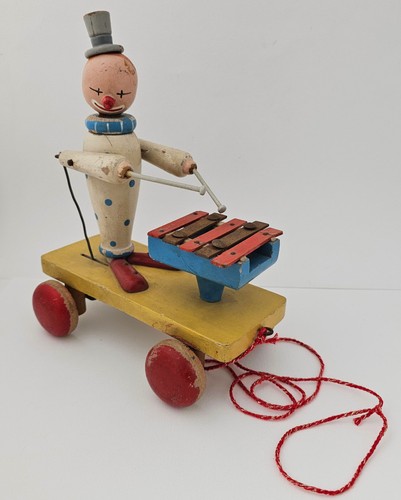 Vintage wooden clown xylophone - vintage,