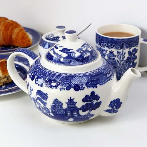 Blue willow teapot litre - blue,