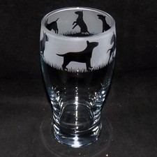 Hand etched "ENGLISH BULL TERRIER" pint glass with gift box!