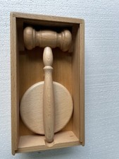 WOODEN BEECH TURNED GAVEL & SOUND BLOCK MEETING AUCTION SALE AUCTIONEERS MASON