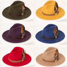 Rydale Fedora Hat Unisex Ladies Mens Wool Felt Hats Feather Wide Brim Trilby