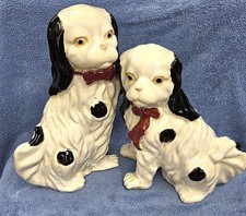 Vintage Large Cavalier King Charles Spaniels Ceramic Dogs Figurines 10.5" & 9"
